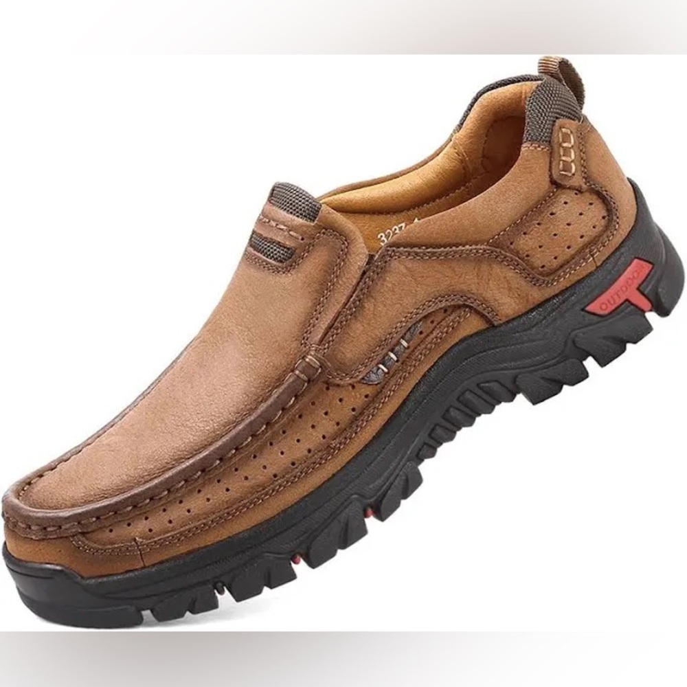 Venshine Men's Shoes, Casual Leather Loafers, Khaki 8.5
